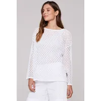 Soccx Damen Langarmshirt mit Ajour-Muster Opticwhite, XL - XL