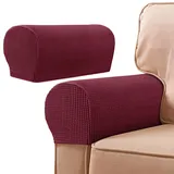 Sesselbezüge, Armkappen, Jacquard Elastische Waschbar Couch Armlehnenschoner Armlehnenbezug Für Sessel Sofa (Wine Red,2pcs)