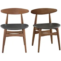 miliboo Design-Stuhl aus Nussbaum und schwarzem PU 2er-Set WALFORD
