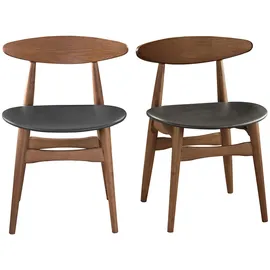 miliboo Design-Stuhl aus Nussbaum und schwarzem PU 2er-Set WALFORD