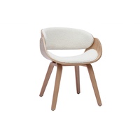 Design-Stuhl aus weißem Stoff mit Bouclé-Wolleffekt und hellem Holz BENT