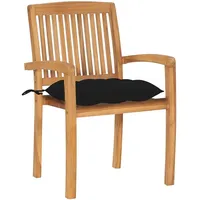 VidaXL Gartenstühle 2 Stk. mit Schwarzen Kissen Massivholz Teak