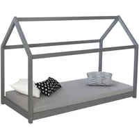 Homestyle4u Hausbett Kinderhaus 80 x 160 cm Kiefer grau