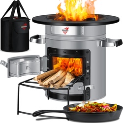 KESSER® Raketenofen Inkl. Grillpfanne aus Gusseisen mit Tragetasche, Dutch Oven BBQ Rakete Holzofen Camping Campingkocher Campinggrill, Edelstahl