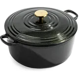 B&K BK Cookware Bourgogne Deutsches Emaille-Gusseisen, 28cm/6,7Liter Schmortopf Auflaufform mit Deckel,Dutch Oven,Bräter,Feuertopf Induktion,Spülmaschinenfest,Backofenfest bis zu 220°C,Funkelnd Schwarz