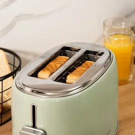Cecotec Toaster 2 Scheiben Toast&Taste 1000 Retro Double Green, 980 W, 2 Breite und Kurze Schlitze von 3,8 cm, Edelstahl, Obere Roste, Regulierbare Leistung, Krümelschublade