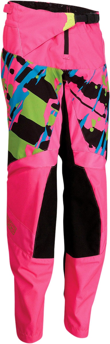 Moose Racing Agroid S22, pantalon en textile pour enfants - Fuchsia Néon/Vert Néon/Bleu Néon/Noir - 22