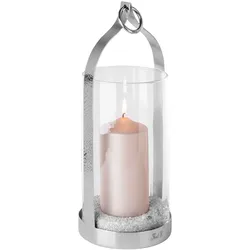 Windlicht FINK "LONIDA", silber (silberfarben), H:36cm Ø:15cm, Edelstahl, Glas, Kerzenhalter, Hängewindlicht, aus Edelstahl, Outdoorgeeignet