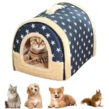 LOMUG Katzenhaus für Draußen, Faltbare Outdoor Katzenhöhle, Katzenhaus Winterfest Wasserdicht Wetterfester, Katzenbett Höhle für Hund Katze Kaninchen Meerschweinchen, 37x32x30cm