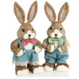 COM-FOUR® 2X XL Stroh Osterhase handgemacht - 42 cm Deko-Osterhase zur Osterdekoration - Strohfiguren für Ostern - Deko-Hase aus Stroh - handgefertigte Hasen - Hasenfiguren (02 Stück 42cm Frau+Mann)