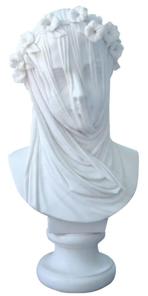 Casa Padrino Luxus Jugendstil Marmor Deko Büste Frau mit Schleier Weiß H. 58 cm