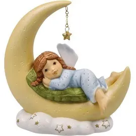 GOEBEL Engelfigur Schutzengel - Kuschelige Mondnacht, Weihnachtsdeko, Höhe ca. 11 cm (1 St), Sammlerfigur, Weihnachtsfigur, Dekofigur aus Biskuitporzellan bunt