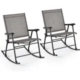 Klappbarer Schaukelstühle, 2er Set Gartenstühle Mit Atmungsaktivem Sitzstoff, Schaukelsessel Für Hinterhof, Terrasse, Poolbereich - Costway
