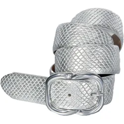 Ledergürtel SILBERGIFT, Damen, Gr. 105, silber, Rindsleder, elegant,feminin,festlich,klassisch,modisch, Gürtel, glänzende Dornschließe in Ovalform, Metallic-Look