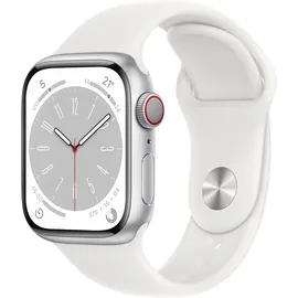 Apple Watch Series 8 GPS + Cellular 41 mm Aluminiumgehäuse silber, Sportarmband weiß