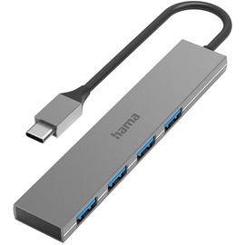 Hama USB 3.2 Gen1 Multiport Adapter, USB C Adapter 4in1 für Büro, Homeoffice und unterwegs) Alu