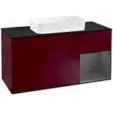 Villeroy & Boch Finion Waschtischunterschrank F302GKHB 120cm, Abdeckplatte black matt, Regal rechts Anthracite matt, Peony Matt