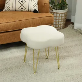 Homcom Hocker Sitzhocker in Kleeblattform mit Stahlbeinen Fußhocker mit Samtoptik Creme , Weiß, Textil, 41x40x41 cm, Wohnzimmer, Hocker,