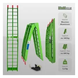 Baumarktplus TRUTZHOLM 2 x Auffahrrampe klappbar 180 cm Traglast 680 kg Alu grün geriffelte Einzelstäbe Verladerampe