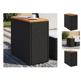 vidaXL Garten-Beistelltisch mit Holzplatte Schwarz 58x27,5x55cm Rattan