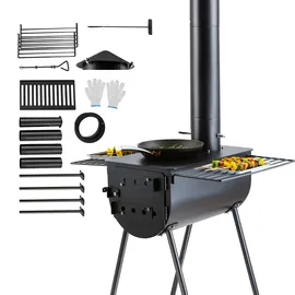 Vevor Holzofen, 118 Zoll, Camping-Zeltofen aus legiertem Stahl, tragbarer Holzofen mit Kaminrohren und Handschuhen, 3000 Zoll großer Feuerraum-Zeltofen zum Kochen und Heizen im Freien mit 8 Rohren