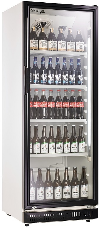 orange. orange 360L Getränkekühlschrank (Flaschenkühlschrank) mit Glastür. Abschließbar. weiß/schwarz. Freistehender Getränkekühlschrank.