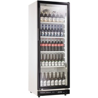 orange 360L Getränkekühlschrank (Flaschenkühlschrank) mit Glastür. Abschließbar. weiß/schwarz. Freistehender Getränkekühlschrank.