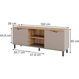 Vicco Marelle Lowboard 150 x 60 x 38 cm Greige/Artisan Holzwerkstoff