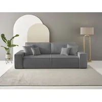 3-Sitzer ANDAS "FINNLEY Schlafsofa 257 cm, Schlaffunktion mit Bettkasten (200/136cm)" Sofas Gr. B/H/T: 257cm x 85cm x 102cm, Cord, grau (anthrazit) in Aqua Clean-Bouclé, Struktur fein u. Cord