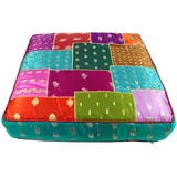 GURU SHOP Orientalisches Eckiges Patchwork Kissen 50 cm, Sitzkissen, Bodenkissen mit Baumwollfüllung - Grün, Türkis/bunt
