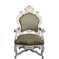 Casa Padrino Barock Luxus Thron Sessel Grün/Gold Streifen / Weiss/Gold - Unikat - Barock Möbel Thron Königssessel - Limited Edition