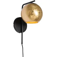 QAZQA - Design-Wandleuchte schwarz mit goldenem Glas - Bert