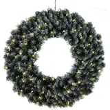 eglo christmas EGLO LED Weihnachtskranz, Kranz Weihnachten beleuchtet, Adventskranz in Tannengrün mit weißen Schnee-details für innen und außen, warmweiß, mit Kabel, Ø 70 cm,