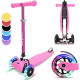 fun pro ONE Deluxe Kinder Roller – 3 Räder, 3-6 Jahre, Klappbar & Höhenverstellbar, LED-Räder, Schwerkraftlenkung, bis 50 kg, Scooter Kinder, ... - Rosa