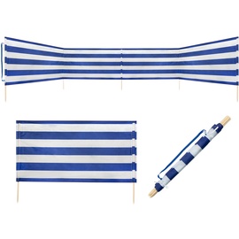 IDENA - Windschutz in Blau-Weiß, mit Holzstäben, Tragegurt und Fixierungsbändern, 80 x 600 cm oder 80 x 800 cm, Sichtschutz für Strand, Camping und Garten