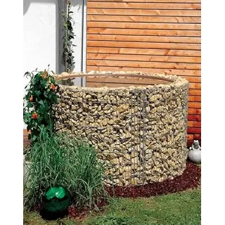 Wasserfass Regenfass Gabione Durchmesser 130cm - Höhe 80cm - Regentonne Bausatz inkl. Teichfolie und Trennvlies Bellissa