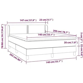 vidaXL Boxspringbett mit Matratze Dunkelgrau 140x200 cm Samt