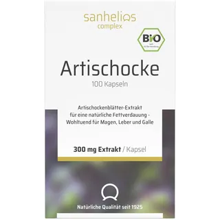 Sanhelios BIO Artischocke Kapseln | Hochdosiert aus ca. 20.000 mg BIO Artischocke | mind. 7,5 mg Cynarin | Für die natürliche Fettverdauung | vegan | 100 Kapseln
