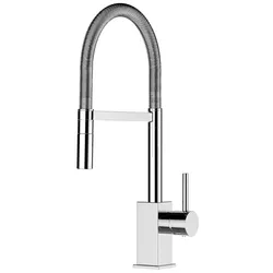 Vizio Wasserhahn Küchenarmatur Spültischmischer, Verchromt mit 360° schwenkbarem Stahlfeder Auslauf, abnehmbare 2 strahl Handbrause, Quadratisches Design