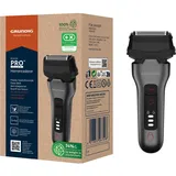 Grundig MS 8330 Herrenrasierer, 60 Min Betriebszeit, Ausklappbarer Langhaarschneider, 3-fach Schneidsystem, Gehäuse aus 74% recyceltem Kunststoff, Weltweite Nutzung, Dunkles Mattchrom/Rot