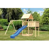 Karibu Spielturm Lotti mit Doppelschaukel, Anbauplattform & Rutsche Blau