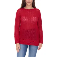 Aniston CASUAL Damen Strick-Pullover mit Baumwollanteil Grobstrick-Pullover Langarm-Shirt 83680609 Rot - 46