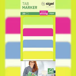 Sigel HN204, Tab Marker, - grün/pink/blau/gelb - 20 Haftmarker
