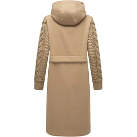 Navahoo Damen warmer Trenchcoat in Woll-Optik mit Strick-Ärmeln und Kapuze Knit Babe 14 Sand Beige Gr. M - M