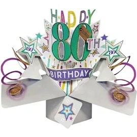 Second Nature Pop Ups Geburtstag Pop Up Card mit "Happy 80th Birthday" Schriftzüge und Sterne