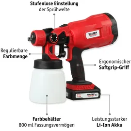 WALTER WERKZEUGE Walter Li-Ion Akku Farbsprühsystem 20 V inkl. Akku Ladegerät 800 ml Farbbehälter