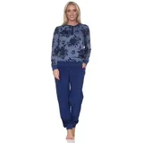 Normann Pyjama Normann Damen Frottee Schlafanzug lang mit Bündchen in edler Optik blau 40-42