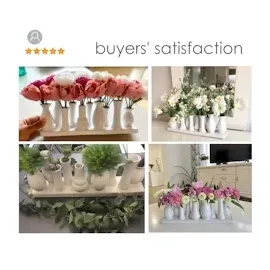 H&D Manufaktur Jinfa Handgefertigte kleine Keramik Deko Blumenvasen Set aus 5 Vasen in weiß auf einem Tablett