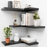 Homagle Wandregal Holz Eckregal HäNgend L-FöRmiger HäNgeregal Bilderleiste Schweberegal Regal KüChe GewüRzregal FüR Wohnzimmer Schlafzimmer Bad Flur BüRo Wand Deko,3er Set (Schwarz)