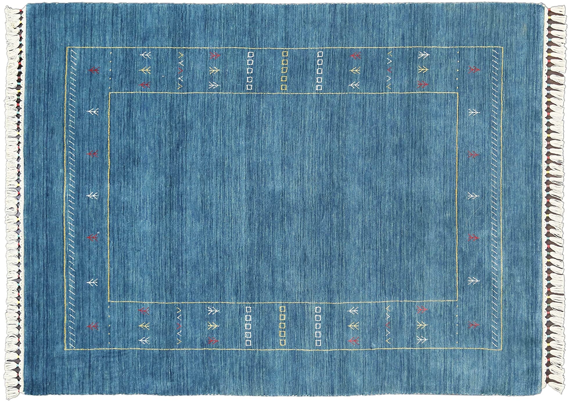 Moderner Teppich Lorry Buff GABBEH Home & Living 150 x 90 cm aus pflanzlicher Wolle in der Farbe Blau. Ideal für Jede Art von Umgebung: Küche, Badezimmer, Wohnzimmer, Schlafzimmer